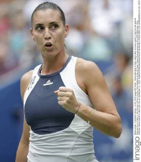 Flavia Pennetta of Italy reacts after winning a point in the first set against Roberta Vinci of Italy in the Women s Final in Arthur Ashe Stadium at the US Open Tennis Championships at the USTA Billie Jean King National Tennis Center in New York City on September 12, 2015.  NYP20150912111 JOHNxANGELILLO