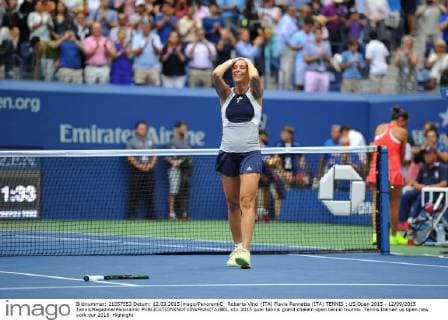 Roberta Vinci (ITA) Flavia Pennetta (ITA) TENNIS : US Open 2015 - 12 09 2015 TennisMagazine Panoramic 