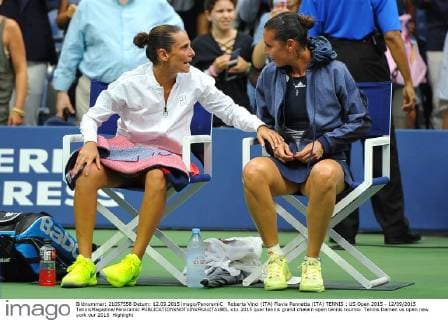 Roberta Vinci (ITA) Flavia Pennetta (ITA) TENNIS : US Open 2015 - 12 09 2015 TennisMagazine Panoramic 