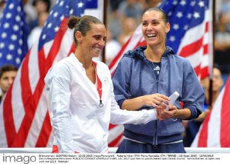 Roberta Vinci (ITA) Flavia Pennetta (ITA) TENNIS : US Open 2015 - 12 09 2015 TennisMagazine Panoramic 