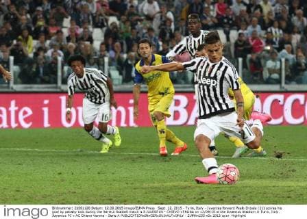 Sept. 12, 2015 - Turin, Italy - Juventus forward Paulo Dybala (21) scores his goal by penalty kick during the Serie A football match n.3 JUVENTUS - CHIEVO VERONA on 12 09 15 at the Juventus Stadium in Turin, Italy. Juventus FC v AC Chievo Verona - Serie A - ZUMAn230