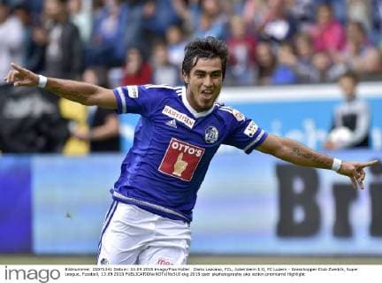 Dario Lezcano, FCL, Jubel beim 1:0, FC Luzern - Grasshopper Club Zuerich, Super League, Fussball, 13.09.2015 