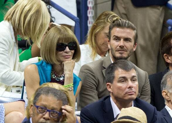 US Open , Anna Wintour und David Beckham, Zuschauer auf der Tribuene,Ehrengaeste, VIP s. Tennis - US Open 2015 - Grand Slam ITF ATP Tennis Herren WTA Tennis Damen - Flushing Meadows - New York - New York - USA - 13 September 2015.