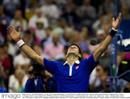 Novak Djokovic (SRB) jubelt nach seinem Sieg,Jubel,Emotion, Endspiel,Final, Tennis - US Open 2015 - Grand Slam ITF ATP Tennis Herren WTA Tennis Damen - Flushing Meadows - New York - New York - USA - 13 September 2015.