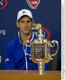 Sept. 13, 2015 - Flushing Meadows, New York, U.S - Novak Djokovic during a press conference PK Pressekonferenz after winning the Men s Singles Championship match on Day 14 of the 2015 US Open with Roger Federer at the USTA Billie Jean King National Tennis Center on Sunday September 13, 2015 in the Flushing neighborhood of the Queens borough of New York City. Djokovic won by a score of 6-4, 7-5, 6-4, 6-4. Federer vs. Djokovic - ZUMAp124