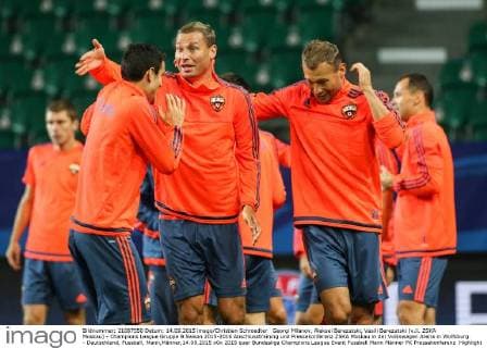 Georgi Milanov, Aleksei Berezutski, Vasili Berezutski (v.li. ZSKA Moskau) - Champions League Gruppe B Saison 2015-2016 Abschlusstraining und Pressekonferenz ZSKA Moskau in der Volkswagen Arena in Wolfsburg - Deutschland, Fussball, Mann,Männer,14.09.2015