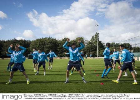 - GENT, BELGIUM: Gent s players pictured in action during a training of KAA Gent, in Gent, Tuesday 15 September 2015. Tomorrow Belgian first league soccer team KAA Gent will play the first game in the group stage of the Uefa Champions League competition against French Olympique Lyon. JASPERxJACOBS  x04700128x