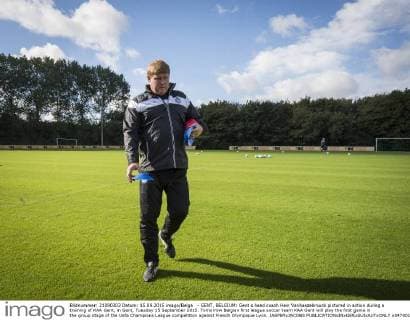 - GENT, BELGIUM: Gent s head coach Hein Vanhaezebrouck pictured in action during a training of KAA Gent, in Gent, Tuesday 15 September 2015. Tomorrow Belgian first league soccer team KAA Gent will play the first game in the group stage of the Uefa Champions League competition against French Olympique Lyon. JASPERxJACOBS  x04700124x