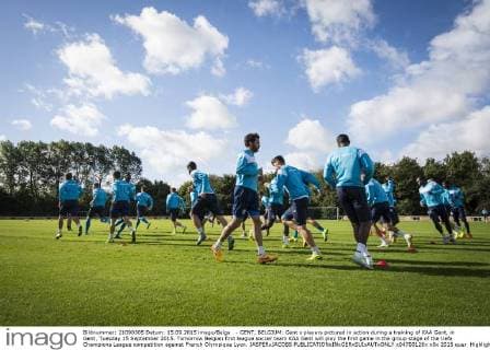 - GENT, BELGIUM: Gent s players pictured in action during a training of KAA Gent, in Gent, Tuesday 15 September 2015. Tomorrow Belgian first league soccer team KAA Gent will play the first game in the group stage of the Uefa Champions League competition against French Olympique Lyon. JASPERxJACOBS  x04700126x