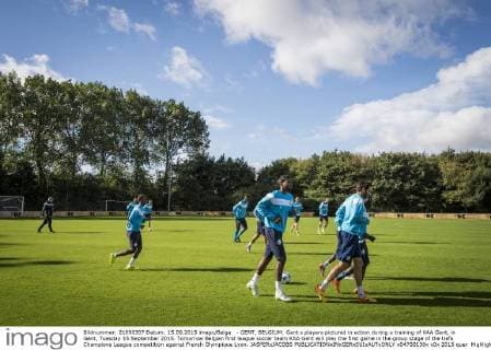 - GENT, BELGIUM: Gent s players pictured in action during a training of KAA Gent, in Gent, Tuesday 15 September 2015. Tomorrow Belgian first league soccer team KAA Gent will play the first game in the group stage of the Uefa Champions League competition against French Olympique Lyon. JASPERxJACOBS  x04700130x