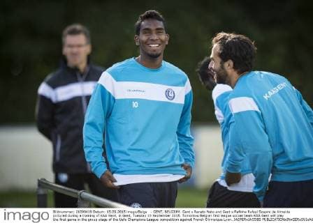 - GENT, BELGIUM: Gent s Renato Neto and Gent s Rafinha Rafael Scapini de Almeida pictured during a training of KAA Gent, in Gent, Tuesday 15 September 2015. Tomorrow Belgian first league soccer team KAA Gent will play the first game in the group stage of the Uefa Champions League competition against French Olympique Lyon. JASPERxJACOBS  x04700136x