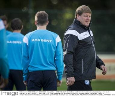 - GENT, BELGIUM: Gent s head coach Hein Vanhaezebrouck pictured during a training of KAA Gent, in Gent, Tuesday 15 September 2015. Tomorrow Belgian first league soccer team KAA Gent will play the first game in the group stage of the Uefa Champions League competition against French Olympique Lyon. JASPERxJACOBS  x04700132x