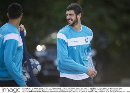 - GENT, BELGIUM: Gent s new player Stefan Mitrovic pictured during a training of KAA Gent, in Gent, Tuesday 15 September 2015. Tomorrow Belgian first league soccer team KAA Gent will play the first game in the group stage of the Uefa Champions League competition against French Olympique Lyon. JASPERxJACOBS  x04700142x