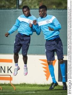 - GENT, BELGIUM: Gent s Moses Simon and Gent s Kalifa Coulibaly pictured in action during a training of KAA Gent, in Gent, Tuesday 15 September 2015. Tomorrow Belgian first league soccer team KAA Gent will play the first game in the group stage of the Uefa Champions League competition against French Olympique Lyon. JASPERxJACOBS  x04700162x