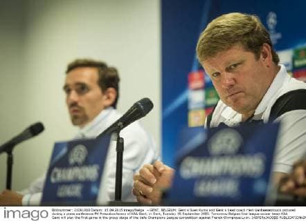 - GENT, BELGIUM: Gent s Sven Kums and Gent s head coach Hein Vanhaezebrouck pictured during a press conference PK Pressekonferenz of KAA Gent, in Gent, Tuesday 15 September 2015. Tomorrow Belgian first league soccer team KAA Gent will play the first game in the group stage of the Uefa Champions League competition against French Olympique Lyon. JASPERxJACOBS  x04700236x