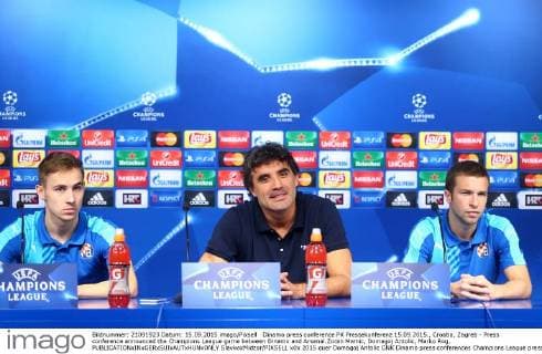 Dinamo press conference PK Pressekonferenz 15.09.2015., Croatia, Zagreb - Press conference announced the Champions League game between Dinamo and Arsenal.Zoran Mamic, Domagoj Antolic, Marko Rog.  SlavkoxMidzor PIXSELL