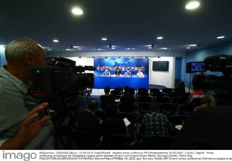 Dinamo press conference PK Pressekonferenz 15.09.2015., Croatia, Zagreb - Press conference announced the Champions League game between Dinamo and Arsenal.Zoran Mamic, Domagoj Antolic, Marko Rog.  SlavkoxMidzor PIXSELL