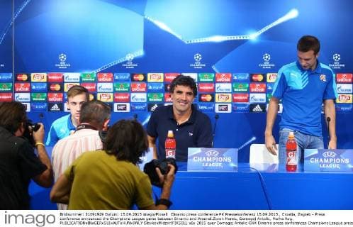 Dinamo press conference PK Pressekonferenz 15.09.2015., Croatia, Zagreb - Press conference announced the Champions League game between Dinamo and Arsenal.Zoran Mamic, Domagoj Antolic, Marko Rog.  SlavkoxMidzor PIXSELL