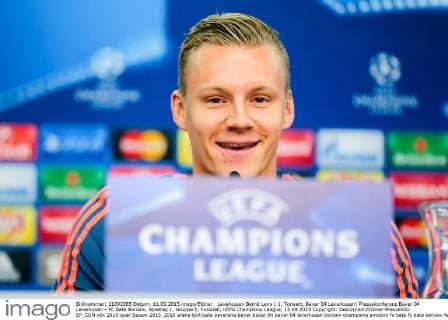 Leverkusen Bernd Leno ( 1, Torwart, Bayer 04 Leverkusen) Pressekonferenz Bayer 04 Leverkusen - FC Bate Borisov, Spieltag 1, Gruppe E, Fussball, UEFA Champions League, 15.09.2015 Copyright: Deutzmann Eibner-Pressefoto EP_CDN