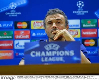 Aktuell Fußball, Champions League, PK FC Barcelona Sept. 15, 2015 - Rome, Italy - Barcelona s coach Luis Enrique met journalists at Stadio Olimpico in Rome before their match of the Champions League against AS Roma, on September 15, 2015. Champions League: Luis Enrique press conference PK Pressekonferenz  - ZUMAn230
