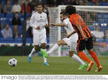 Soccer match between Real Madrid and Shakhtar Donetsk of the 2015 2016 Champions League, held at the Santiago Bernabeu stadium, in Madrid 09 15 2015. Carvajal 