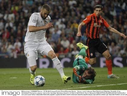 Soccer match between Real Madrid and Shakhtar Donetsk of the 2015 2016 Champions League, held at the Santiago Bernabeu stadium, in Madrid 09 15 2015. Karim Benzema 