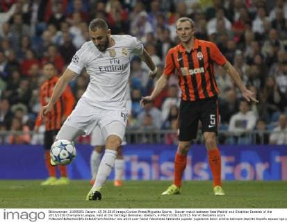 Soccer match between Real Madrid and Shakhtar Donetsk of the 2015 2016 Champions League, held at the Santiago Bernabeu stadium, in Madrid 09 15 2015. Karim Benzema score 