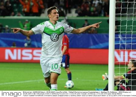Fußball Champions League Gruppenphase 1. Spieltag VfL Wolfsburg - ZSKA Moskau am 15.09.2015 in der Volkswagen Arena in Wolfsburg Torjubel zum 1:0 durch Julian Draxler ( Wolfsburg ) xTTx