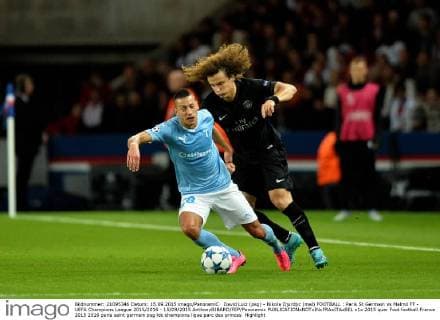 David Luiz (psg) - Nikola Djurdjic (mal) FOOTBALL : Paris St Germain vs Malmö FF - UEFA Champions League 2015 2016 - 15 09 2015 AnthonyBIBARD FEP Panoramic 