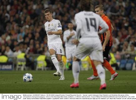 Soccer match between Real Madrid and Shakhtar Donetsk of the 2015 2016 Champions League, held at the Santiago Bernabeu stadium, in Madrid 09 15 2015. Kroos 