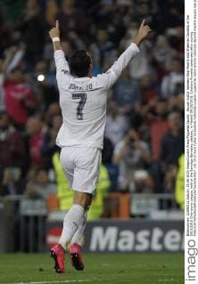 Soccer match between Real Madrid and Shakhtar Donetsk of the 2015 2016 Champions League, held at the Santiago Bernabeu stadium, in Madrid 09 15 2015. Cristiano Ronaldo celebrates after scoring 