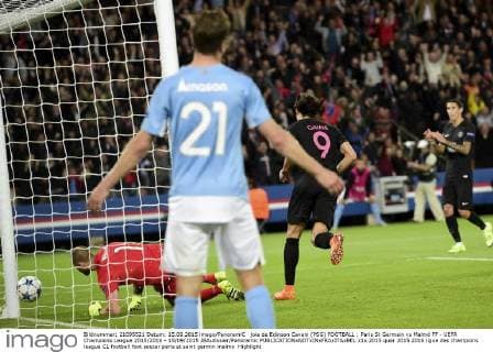 joie de Edinson Cavani (PSG) FOOTBALL : Paris St Germain vs Malmö FF - UEFA Champions League 2015 2016 - 15 09 2015 JBAutissier Panoramic 