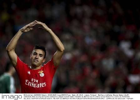 Sept. 15, 2015 - Lisbon, Portugal - Benfica s midfielder Nicolas Gaitan (2ndR) celebrates after scoring during the Champions League football match between SL Benfica and FC Astana at Luz Stadium in Lisbon on September 15, 2015. NURPHOTO CARLOS COSTA. FBL-EUR-C1-BENFICA-ASTANA  - ZUMAn230
