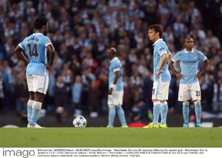 Manchester City are left dejected following the second goal - Manchester City vs Juventus Turin - UEFA Champions League - Etihad Stadium - Manchester - 15 09 2015 EDITORIAL USE ONLY. No use with unauthorised audio, video, data, fixture lists, club league logos or live services. Online in-match use limited to 120 images, no video emulation. No use in betting, games or single club league player publications.