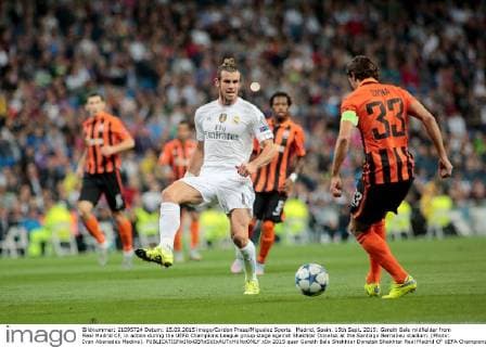 Madrid, Spain. 15th Sept. 2015: Gareth Bale midfielder from Real Madrid CF, in action during the UEFA Champions League group stage against Shakhtar Donetsk at the Santiago Bernabeu stadium. (Photo: Ivan Abanades Medina). 