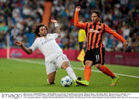 Madrid, Spain. 15th Sept. 2015: Marcelo Vieira midfielder from Real Madrid CF, in action during the UEFA Champions League group stage against Shakhtar Donetsk at the Santiago Bernabeu stadium. (Photo: Ivan Abanades Medina). 