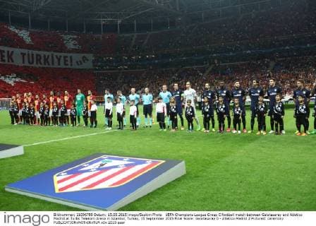 UEFA Champions League Group C football match between Galatasaray and Atletico Madrid at Turkk Telekom Arena in Istanbul, Turkey, 15 September 2015 Final Score: Galatasaray 0 - Atletico Madrid 2 Pictured: ceremony 