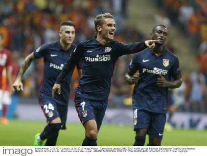 Champions League 2015 2016 match played between Galatasaray Istanbul and Atletico Madrid. In this picture, Griezmann celebrates a goal. xBEATRIZxGUZMANx 