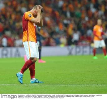 UEFA Champions League Group C football match between Galatasaray and Atletico Madrid at Turkk Telekom Arena in Istanbul, Turkey, 15 September 2015 Final Score: Galatasaray 0 - Atletico Madrid 2 Pictured: Lukas Podolski of Galatasaray . 