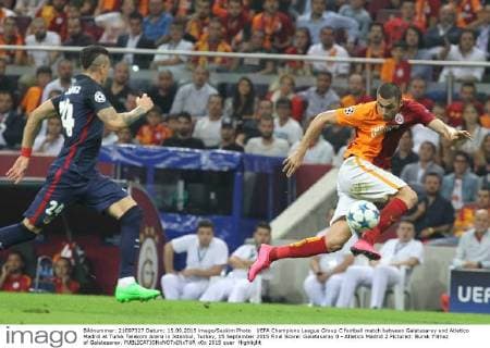UEFA Champions League Group C football match between Galatasaray and Atletico Madrid at Turkk Telekom Arena in Istanbul, Turkey, 15 September 2015 Final Score: Galatasaray 0 - Atletico Madrid 2 Pictured: Burak Yilmaz of Galatasaray. 
