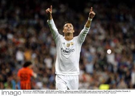 Champions League 2015 2016 match played between Real Madrid and Shakhtar Donetsk. In this picture, Cristiano Ronaldo celebrates a goal. xPABLOGARCIAx 