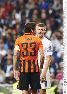Sept. 15, 2015 - Madrid, Spain - Toni Kroos (midfielder, Real Madrid F.C.), Darijo Srna (defender, Shakhtar Donetsk) in action during the UEFA Champions League match between Real Madrid and FC Shakhtar Donetsk at Santiago Bernabeu on September 15, 2015 in Madrid Real Madrid vs FC Shakhtar Donetsk. UEFA Champions League.  - ZUMAg15_