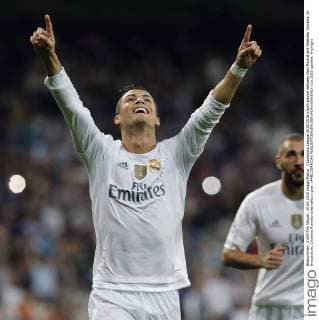 Champions League 2015 2016 match played between Real Madrid and Shakhtar Donetsk. In this picture, Cristiano Ronaldo celebrates a goal. xPABLOGARCIAx 