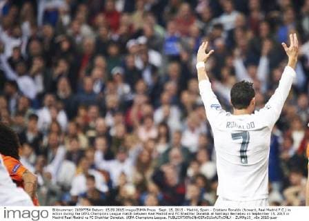 Sept. 15, 2015 - Madrid, Spain - Cristiano Ronaldo (forward, Real Madrid F.C.) in action during the UEFA Champions League match between Real Madrid and FC Shakhtar Donetsk at Santiago Bernabeu on September 15, 2015 in Madrid Real Madrid vs FC Shakhtar Donetsk. UEFA Champions League. - ZUMAg15_