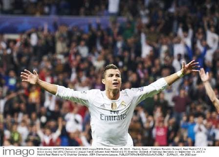 Sept. 15, 2015 - Madrid, Spain - Cristiano Ronaldo (forward, Real Madrid F.C.) in action during the UEFA Champions League match between Real Madrid and FC Shakhtar Donetsk at Santiago Bernabeu on September 15, 2015 in Madrid Real Madrid vs FC Shakhtar Donetsk. UEFA Champions League. - ZUMAg15_