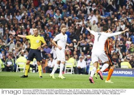 Sept. 15, 2015 - Madrid, Spain - Cristiano Ronaldo (forward, Real Madrid F.C.) in action during the UEFA Champions League match between Real Madrid and FC Shakhtar Donetsk at Santiago Bernabeu on September 15, 2015 in Madrid Real Madrid vs FC Shakhtar Donetsk. UEFA Champions League. - ZUMAg15_