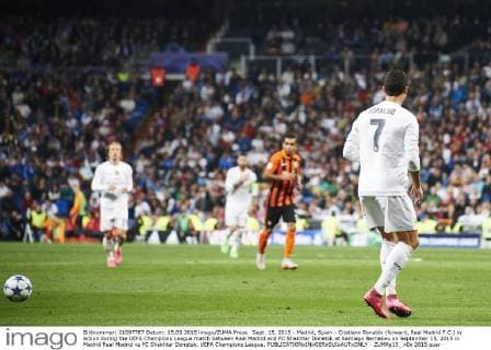Sept. 15, 2015 - Madrid, Spain - Cristiano Ronaldo (forward, Real Madrid F.C.) in action during the UEFA Champions League match between Real Madrid and FC Shakhtar Donetsk at Santiago Bernabeu on September 15, 2015 in Madrid Real Madrid vs FC Shakhtar Donetsk. UEFA Champions League. - ZUMAg15_