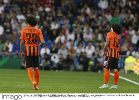 Champions League 2015 2016 match played between Real Madrid and Shakhtar Donetsk. In this picture, Taison and Azevedo. xPABLOGARCIAx