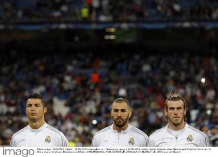 Champions League 2015 2016 match played between Real Madrid and Shakhtar Donetsk. In this picture, Cristiano, Benzema and Bale. xPABLOGARCIAx