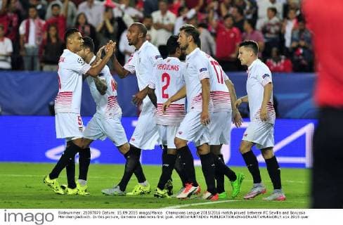 Champions League 2015 2016 match played between FC Sevilla and Borussia Mönchengladbach. In this picture, Gameiro celebrates first goal. xKIKOxHURTADOx 